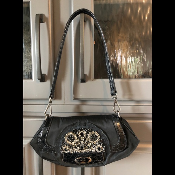 Prada Handbags - PRADA Embellished Black Tessuto Skipper Bag